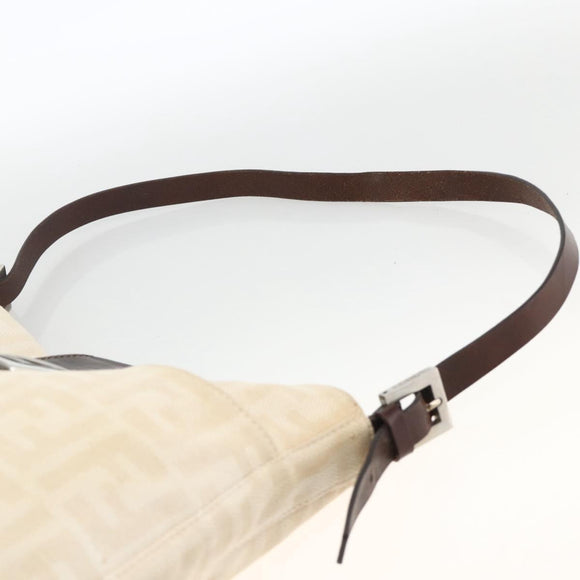 FENDI Zucca Canvas Mamma Baguette Shoulder Bag Beige Silver Auth bs34136A