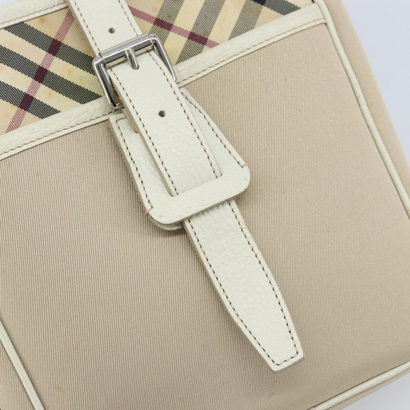BURBERRY Nova Check Shoulder Bag Nylon Beige Silver Auth bs34138