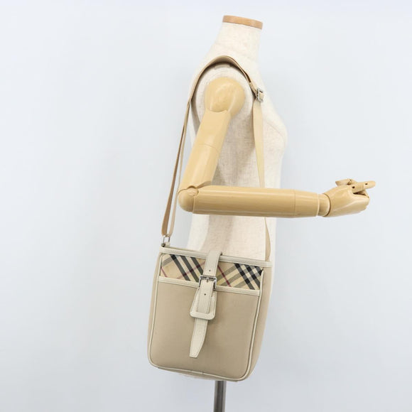 BURBERRY Nova Check Shoulder Bag Nylon Beige Silver Auth bs34138
