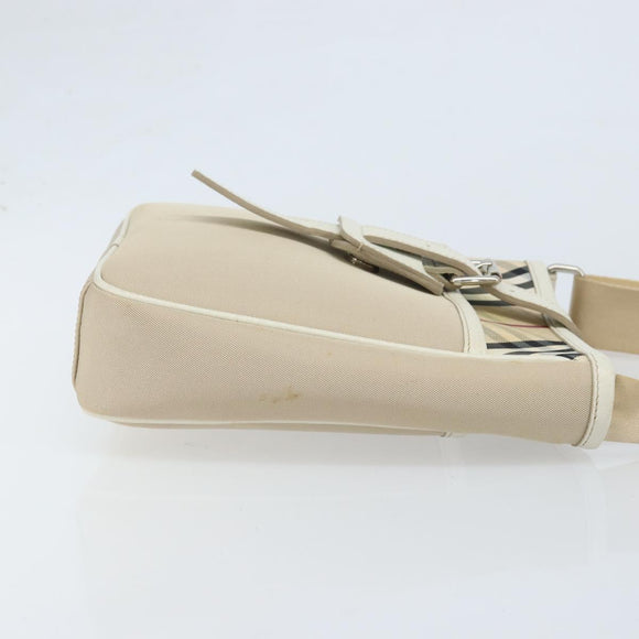 BURBERRY Nova Check Shoulder Bag Nylon Beige Silver Auth bs34138