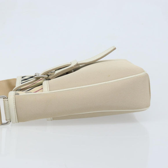 BURBERRY Nova Check Shoulder Bag Nylon Beige Silver Auth bs34138