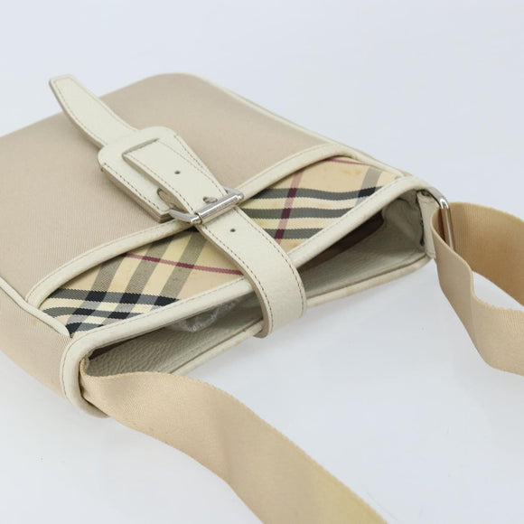 BURBERRY Nova Check Shoulder Bag Nylon Beige Silver Auth bs34138