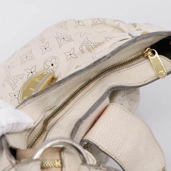 LOUIS VUITTON Mahina Solar PoweredGM Bag Leather White M93128 LV Auth bs34140