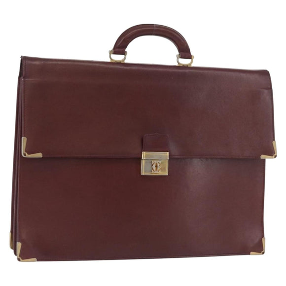CARTIER Must Line Business Bag Leather Bordeaux Gold Auth bs34144