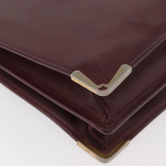 CARTIER Must Line Business Bag Leather Bordeaux Gold Auth bs34144