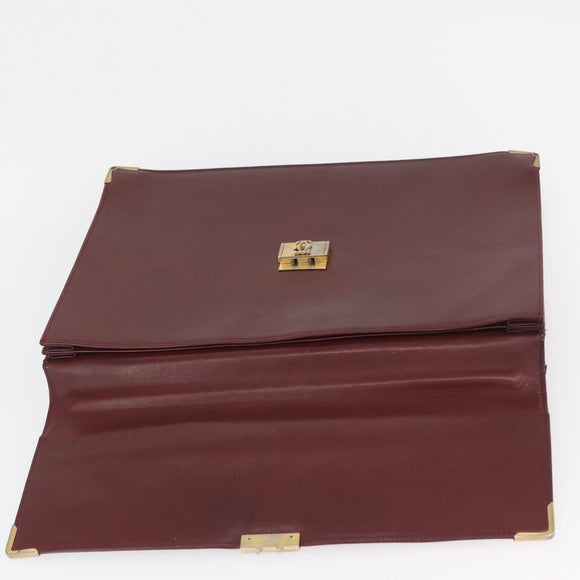 CARTIER Must Line Business Bag Leather Bordeaux Gold Auth bs34144