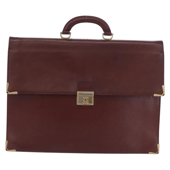 CARTIER Must Line Business Bag Leather Bordeaux Gold Auth bs34144