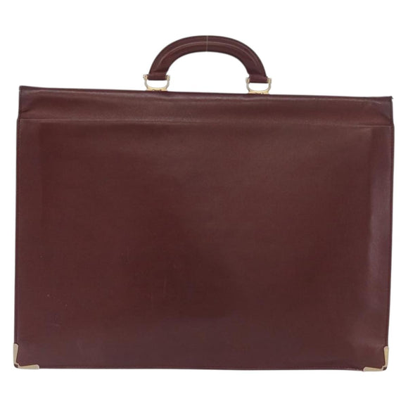 CARTIER Must Line Business Bag Leather Bordeaux Gold Auth bs34144