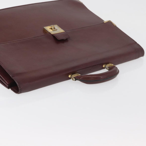 CARTIER Must Line Business Bag Leather Bordeaux Gold Auth bs34144