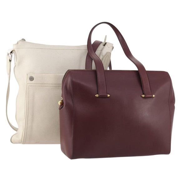 BALLY Cartier Shoulder Bag Leather 2 Set Bordeaux White Auth bs34145
