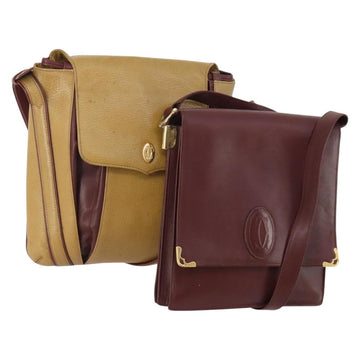 CARTIER Shoulder Bag Leather 2 Set Bordeaux Beige Auth bs34146