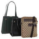 GUCCI GG Canvas Shoulder Bag Leather 3 Set Black Beige Auth bs34147-1