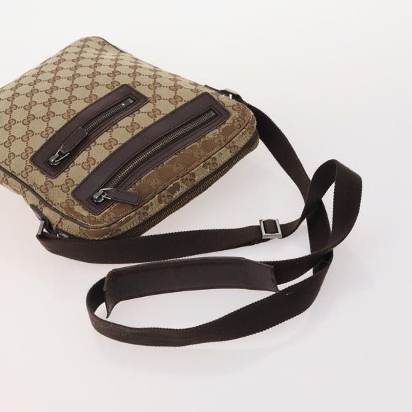 GUCCI GG Canvas Shoulder Bag Leather 3 Set Black Beige Auth bs34147