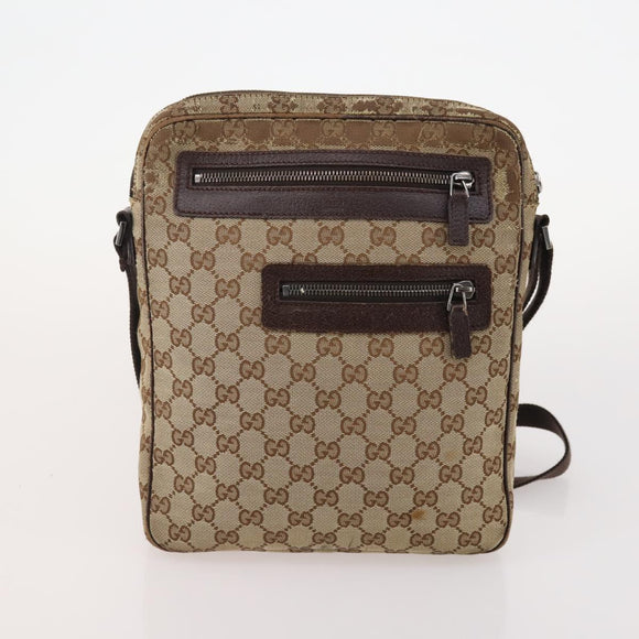 GUCCI GG Canvas Shoulder Bag Leather 3 Set Black Beige Auth bs34147