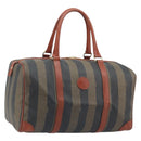 FENDI Pecan Canvas Boston Bag PVC Brown Black Auth bs34148-1