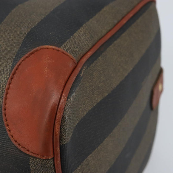 FENDI Pecan Canvas Boston Bag PVC Brown Black Auth bs34148