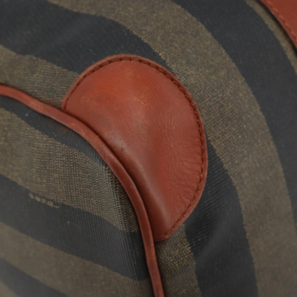 FENDI Pecan Canvas Boston Bag PVC Brown Black Auth bs34148