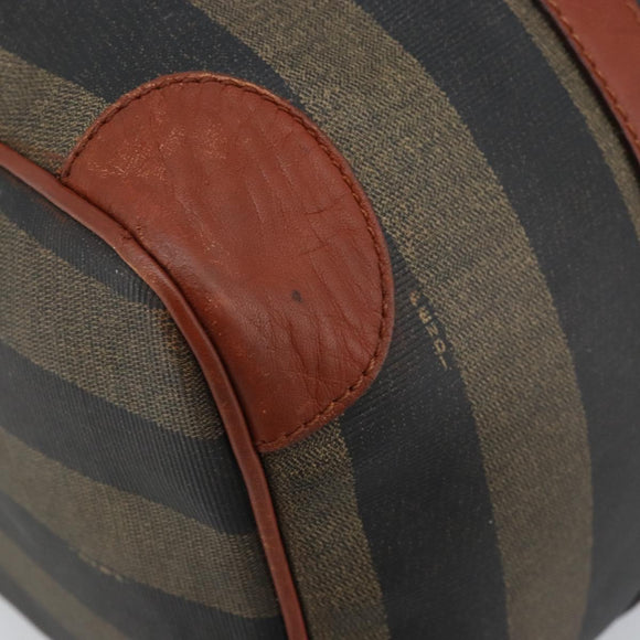 FENDI Pecan Canvas Boston Bag PVC Brown Black Auth bs34148
