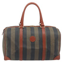FENDI Pecan Canvas Boston Bag PVC Brown Black Auth bs34148-2