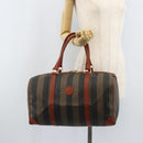 FENDI Pecan Canvas Boston Bag PVC Brown Black Auth bs34148-22