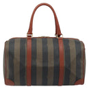 FENDI Pecan Canvas Boston Bag PVC Brown Black Auth bs34148-3