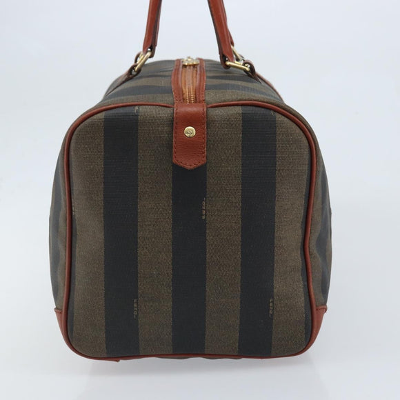 FENDI Pecan Canvas Boston Bag PVC Brown Black Auth bs34148