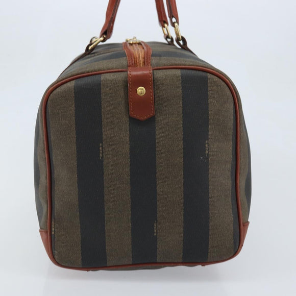 FENDI Pecan Canvas Boston Bag PVC Brown Black Auth bs34148