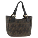 FENDI Zucca Canvas Hand Bag Black Brown Auth bs34149-1