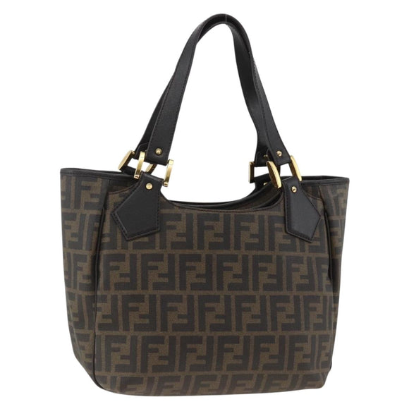 FENDI Zucca Canvas Hand Bag Black Brown Auth bs34149