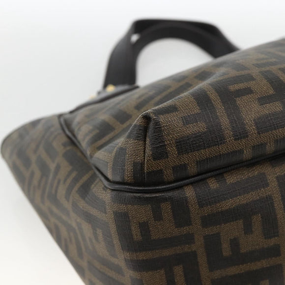 FENDI Zucca Canvas Hand Bag Black Brown Auth bs34149