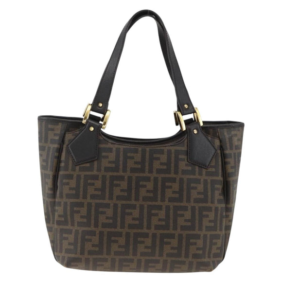 FENDI Zucca Canvas Hand Bag Black Brown Auth bs34149