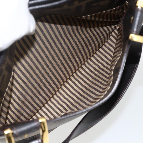 FENDI Zucca Canvas Hand Bag Black Brown Auth bs34149