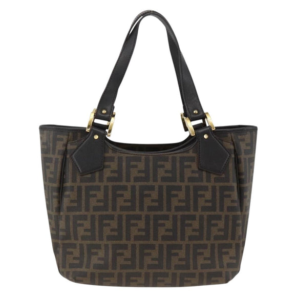 FENDI Zucca Canvas Hand Bag Black Brown Auth bs34149