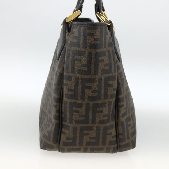 FENDI Zucca Canvas Hand Bag Black Brown Auth bs34149