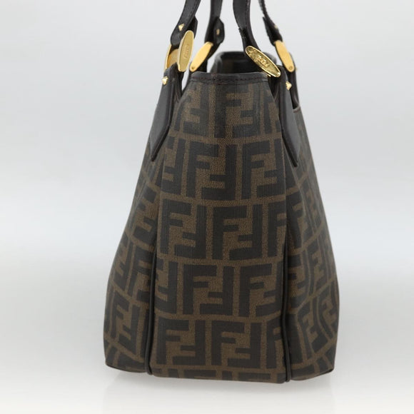 FENDI Zucca Canvas Hand Bag Black Brown Auth bs34149