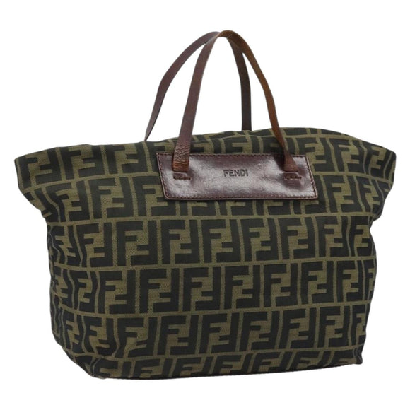 FENDI Zucca Canvas Hand Bag Black Brown Auth bs34150