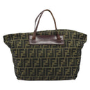 FENDI Zucca Canvas Hand Bag Black Brown Auth bs34150-2