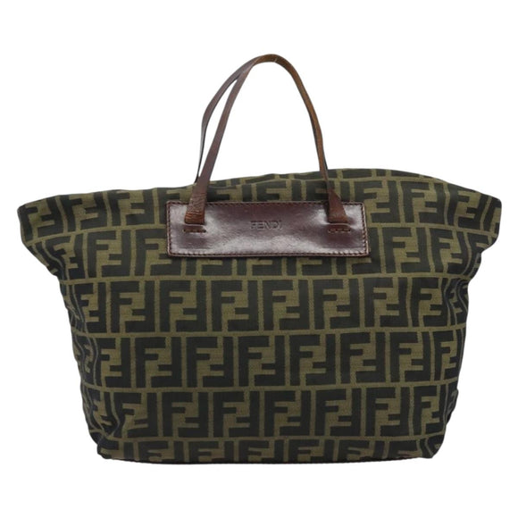 FENDI Zucca Canvas Hand Bag Black Brown Auth bs34150