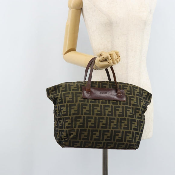 FENDI Zucca Canvas Hand Bag Black Brown Auth bs34150