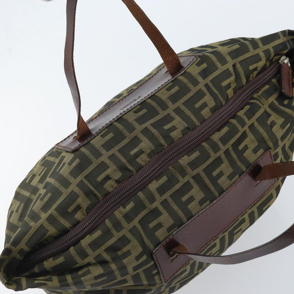 FENDI Zucca Canvas Hand Bag Black Brown Auth bs34150