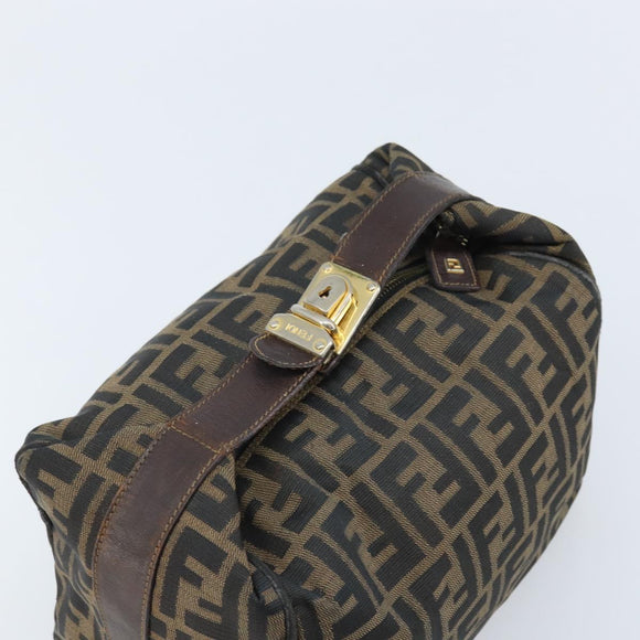 FENDI Zucca Canvas Handtasche Schwarz Gold Auth bs34151