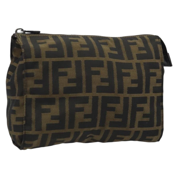 FENDI Zucca Canvas Pouch Black Brown Auth bs34152