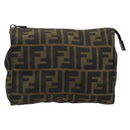 FENDI Zucca Canvas Pouch Black Brown Auth bs34152-13