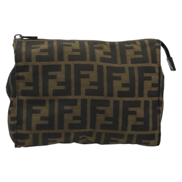 FENDI Zucca Canvas Pouch Black Brown Auth bs34152