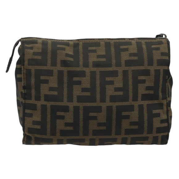 FENDI Zucca Canvas Pouch Black Brown Auth bs34152