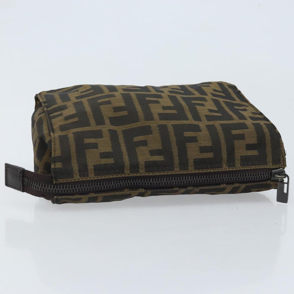 FENDI Zucca Canvas Pouch Black Brown Auth bs34152