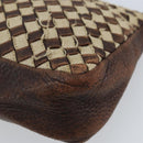 BOTTEGA VENETA INTRECCIATO Pouch Canvas Leder Braun Gold Auth bs34153-15