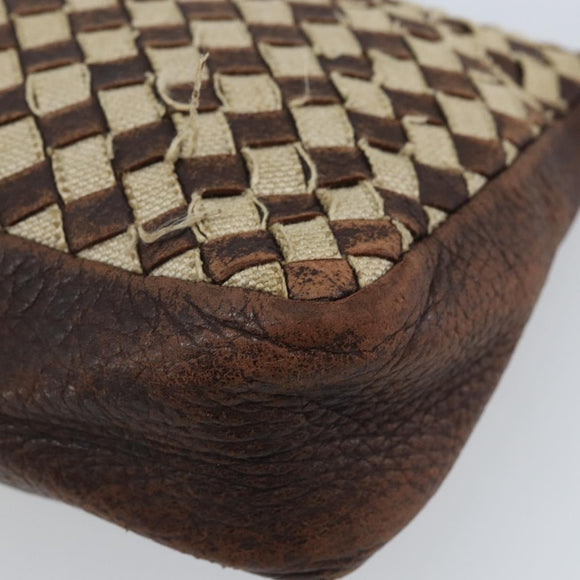 BOTTEGA VENETA INTRECCIATO Pouch Canvas Leder Braun Gold Auth bs34153