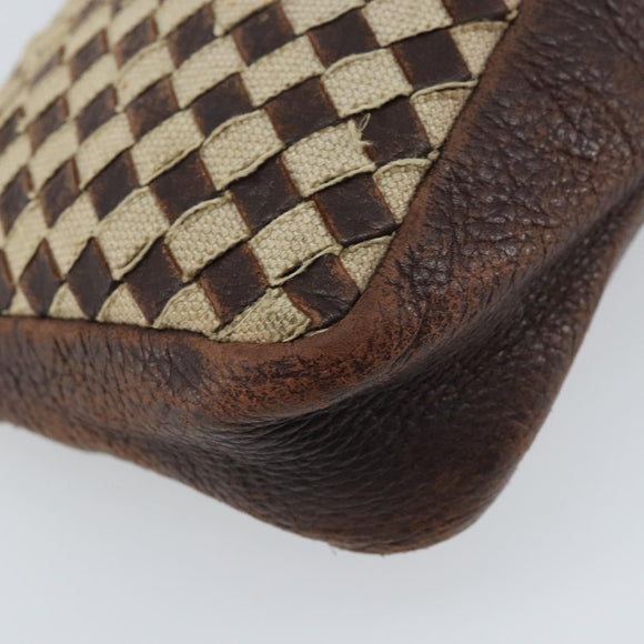 BOTTEGA VENETA INTRECCIATO Pouch Canvas Leder Braun Gold Auth bs34153