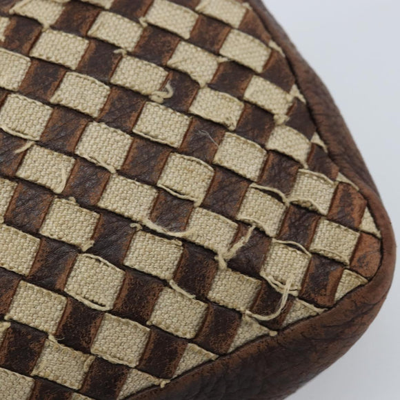 BOTTEGA VENETA INTRECCIATO Pouch Canvas Leder Braun Gold Auth bs34153